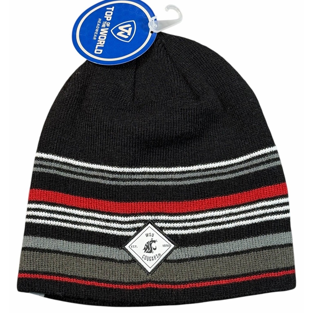 Washington State University Cougars Beanie Hat Cap Winter Adult Mens Black/Red